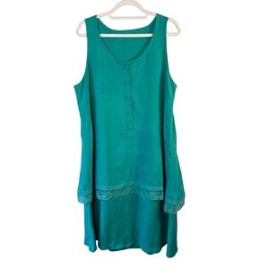 Elegant Handmade Teal Midi Dress Size L XL Maternity Lace Boho Artisan Flowy